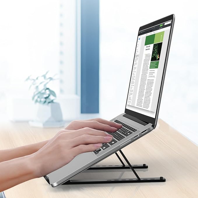 Adjustable Laptop Stand, Portable Laptop Riser for Desk, ABS+Silicone Foldable Ventilated Cooling Notebook Holder Stand for 10-15.6” Laptops,Tablets