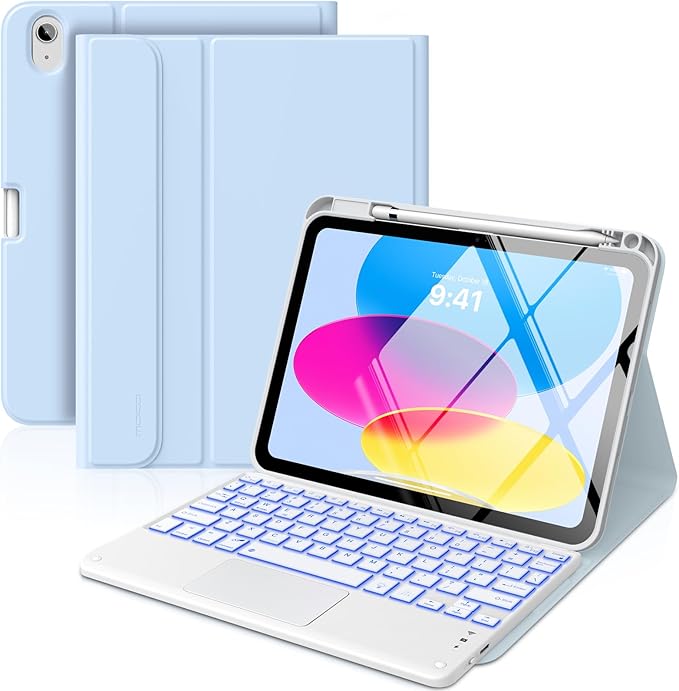 MoKo Touch Keyboard Case for iPad (A16) 11th/10th Gen, Sky Blue