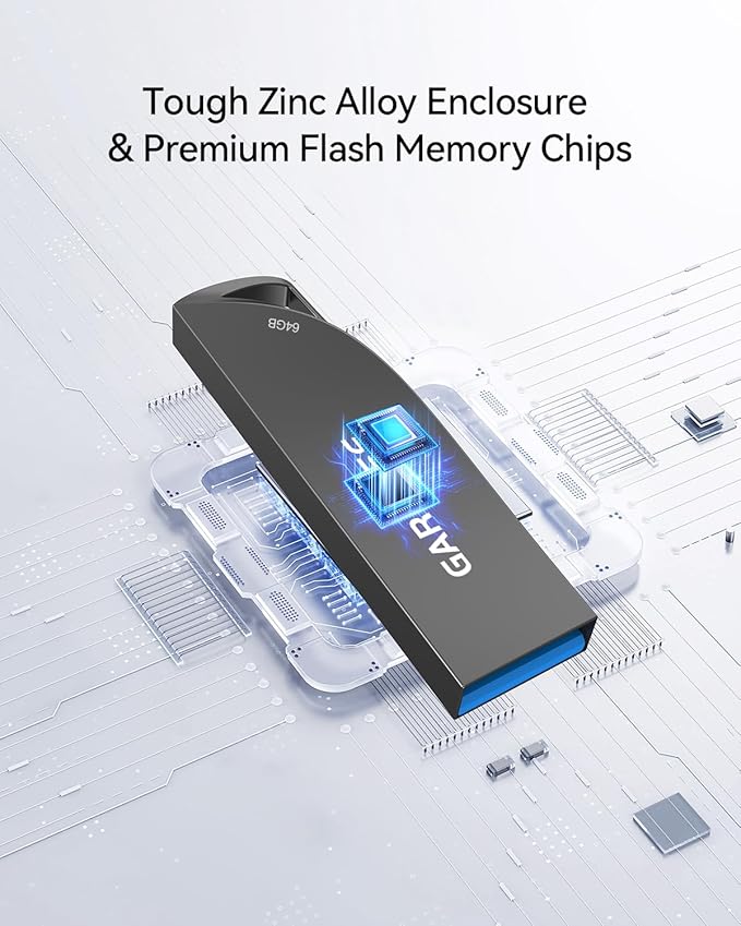 64GB USB 3.0 Flash Drive, 5-Pack Waterproof Metal USB Memory Stick, Slim Thumb Drive Portable Pen Drive with Keychain Hole Stylish Jump Drive for PC Computer Car