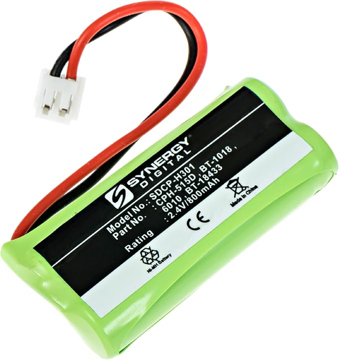 Synergy Digital Cordless Phone Battery, Compatible with AT&T-Lucent BT8001 Cordless Phone, (Ni-MH, 2.4V, 800 mAh), Compatible with Uniden BT-1018, BT-1011, BT-1022, BT8001, BATT-6010, BT18 Battery