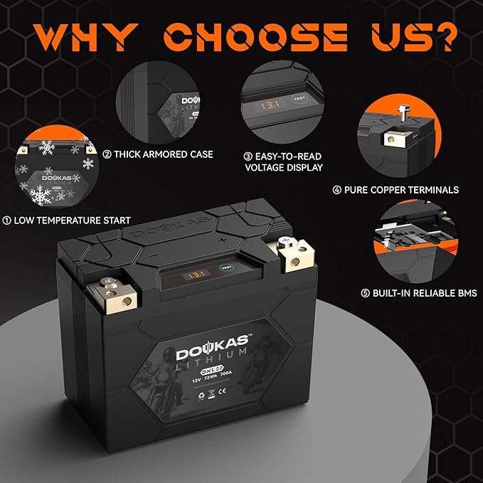 DKL20 700A LiFePO4 Motorcycle Lithium Battery, 12V 6Ah Powersports Battery, Compatible Jet Ski, Quad, Lawn Mower, Scooter, Generator Battery, Snowmobile