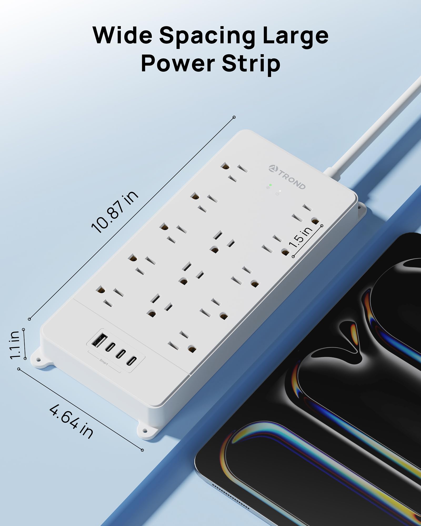 TROND 360° Rotating Surge Protector Power Strip 15ft, ETL Listed, 4000J