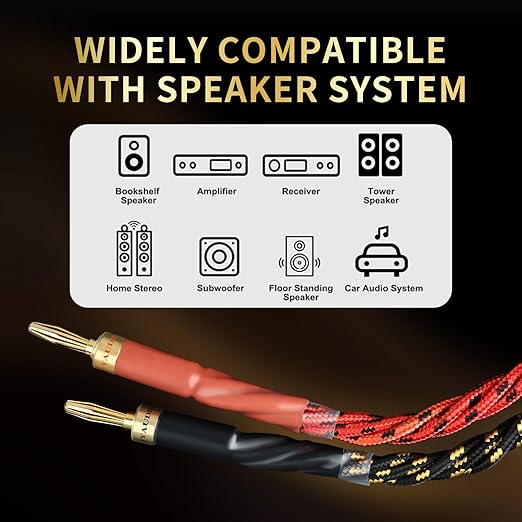 12 AWG Audiophile HiFi Speaker Audio Cable–4N OFC Core,24K Gold-Plated Banana Plugs with Nylon Braid,Compatible with Amplifier,Speakers, AV Receiver & Home Theater(8.20ft/2.5m) 2-Pack