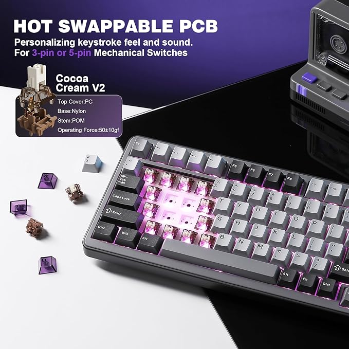 YUNZII B75 PRO 75% Wireless Mechanical Keyboard (Dark Grey,Cocoa V2)