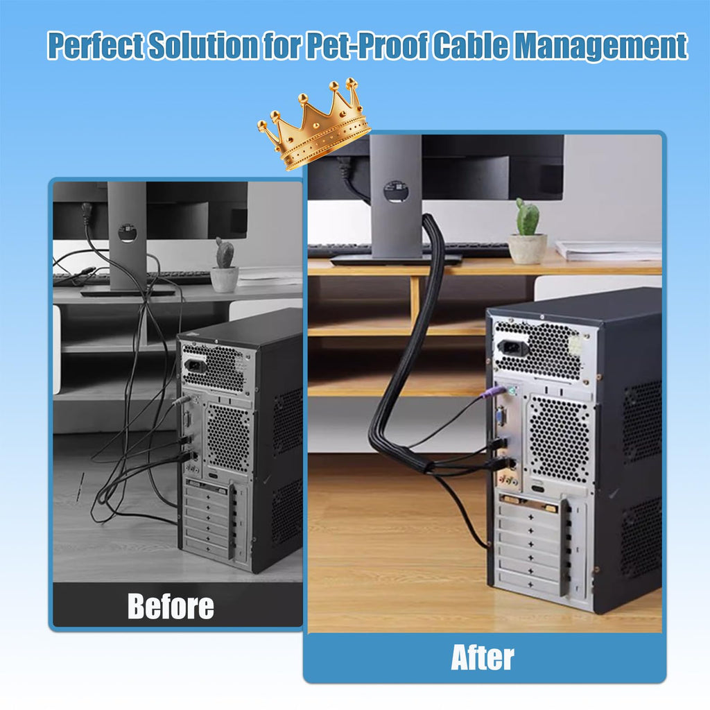 1 inch Cord Protectors from Pets No Chew, 10ft Wire Protector Cord Covers for Pets, Flexible Cable Sleeve Cord Management for TV Computer Wires