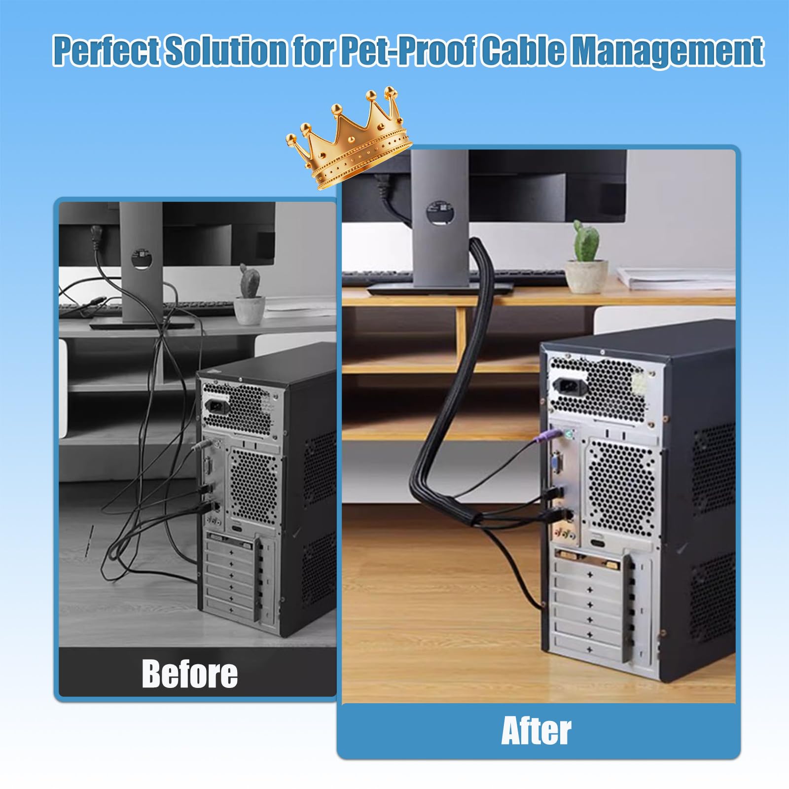 1 inch Cord Protectors from Pets No Chew, 10ft Wire Protector Cord Covers for Pets, Flexible Cable Sleeve Cord Management for TV Computer Wires