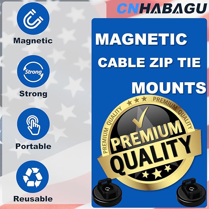 Magnet Zip Tie Mount Magnetic Zip Ties Mount 25LBS Strong Multipurpose Wire Cable Holder Mount Wire Clips Management for Home Office Marine Electrical Wiring (Black, 12 Piece)