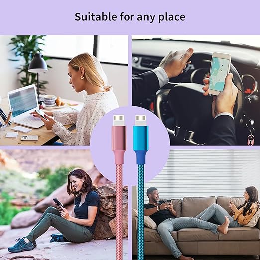 iPhone Charger, Charging Cable 4 Pack (3/3/6/6FT) MFi Certified Nylon Braided USB to iPhone Cables Fast Charging Cord Compatible with iPhone 14 13 12 11 pro max XR XS X 8 7 6 Plus SE and More