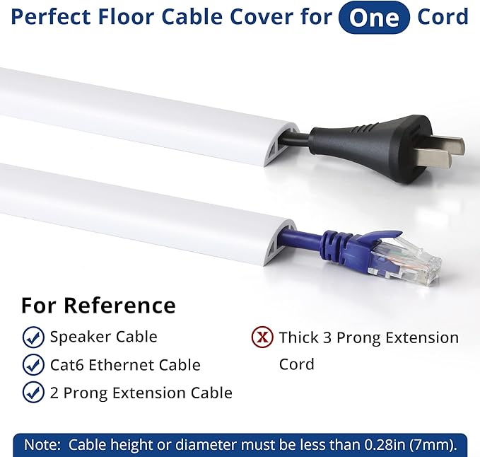 Floor Cord Cover 4ft, Cord Hider Floor White, Floor Cable Management Prevent Cable Trips, Floor Cable Cover Wire Covers for Electric Power Extension Cords, Cord Protector Cord Cavity W0.47 x H0.28