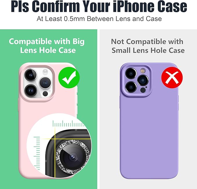 AGVEE 3+3 6 Pack for iPhone 16 Pro 6.3" / 16 Pro Max 6.9" Camera Lens Cover Protector, Bling Glitter & CD-Textured Metal Ring 9H Tempered HD Glass Camera Cover Protector Film, Glitter-Black