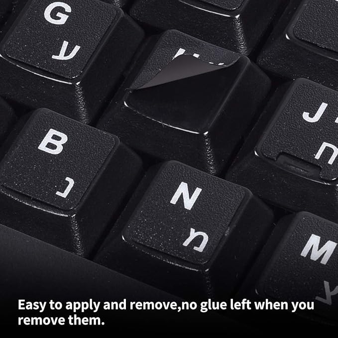Hebrew-English Keyboard Stickers - 2PCS Replacement Letters for Computer, Laptop, Notebook, Desktop - White Font on Black Background, Matte Alphabet