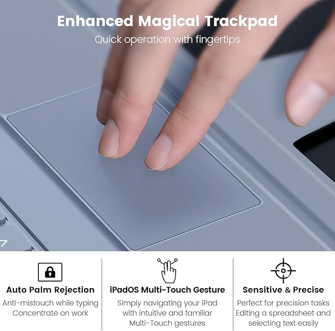 Nillkin iPad A16 (11th Gen) / 10th Gen Case with Detachable Keyboard, Magic Trackpad, 7-Color Backlit, Portrait/Landscape Modes, Rugged Keyboard Case for iPad 11th / 10th Generation (2025/2022), Gray
