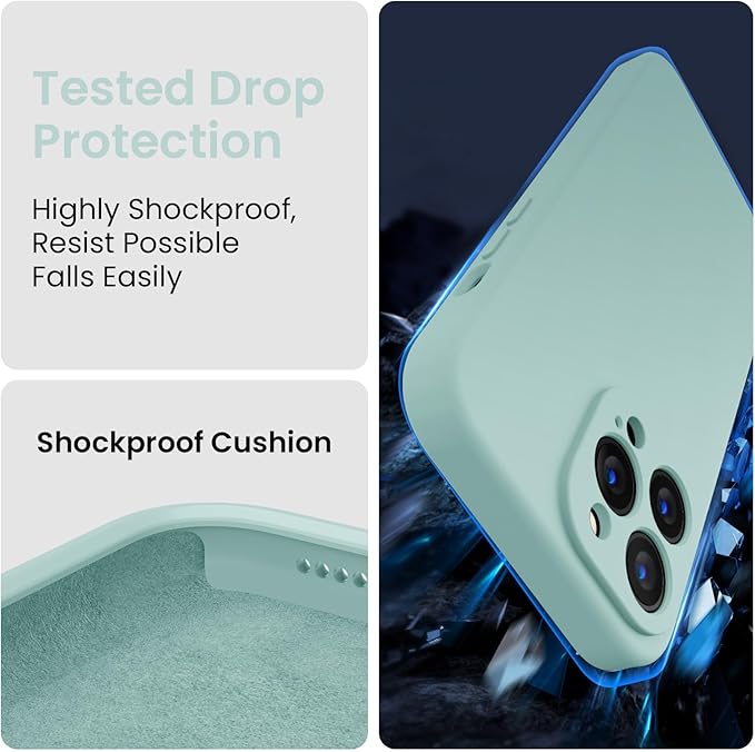 FireNova Designed for iPhone 13 Pro Max Case, Silicone [Camera Protection] Phone Case with [2 Screen Protectors], Soft Anti-Scratch Microfiber Lining Inside, 6.7 inch, Mint Green