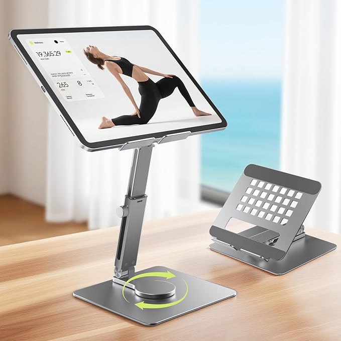 Tablet Stand, Height Adjustable with 360 Rotating Base - Desk Stand Holder, Rotating Display Stand for All 5.8-12.9” iPad Samsung Phone Tablet Kindle E-Reader and More