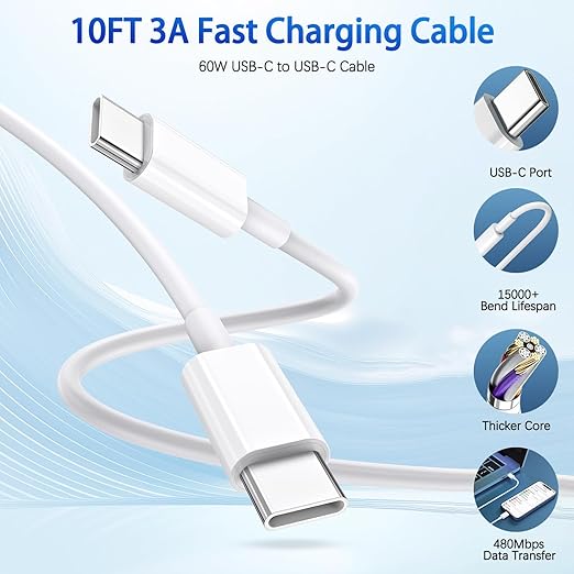 2Pack iPhone 16 15 Chargers,Dual Port Fast Wall Chargers Block with 10FT USB C to C Cable Cord Charger Fast Charging for iPhone 16e/16 Pro Max/16 Pro/16 Plus/15/15 Pro Max/15 Pro/15 Plus/iPad