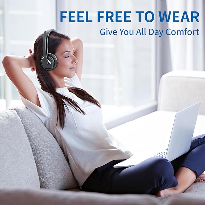 Wireless Headset with Mic for Work, Bluetooth 5.3 Headset with AI Noise Cancelling Microphone & Call Reminder, Wireless Headphone with Voice Assistant for PC/Computer/Remote Work/Call Center/Zoom