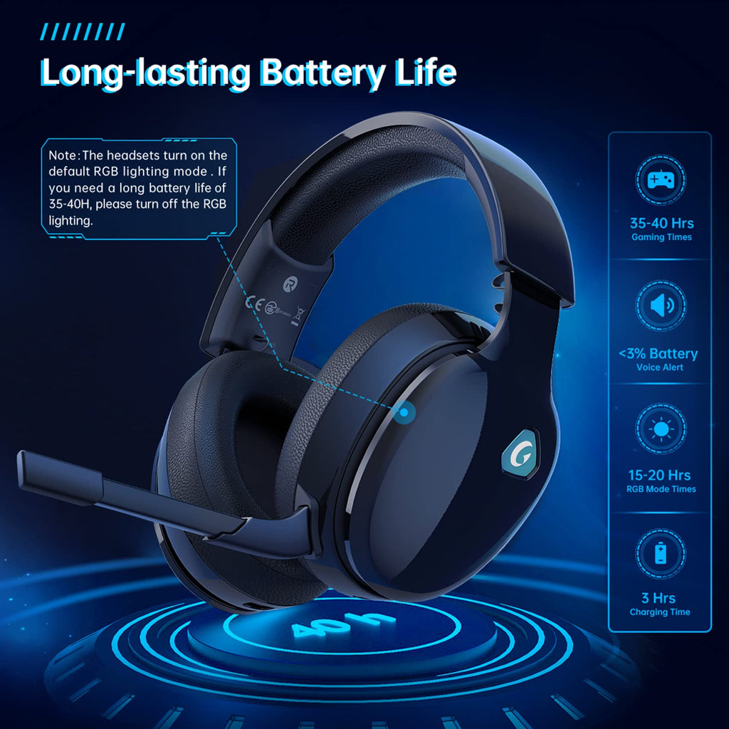 Gtheos 2.4GHz Wireless Gaming Headset for PC, PS4, PS5, Mac, Nintendo Switch, Bluetooth 5.2 Gaming Headphones with Noise Canceling Microphone, Stereo Sound, ONLY 3.5mm Wired Mode for Xbox Series-Black