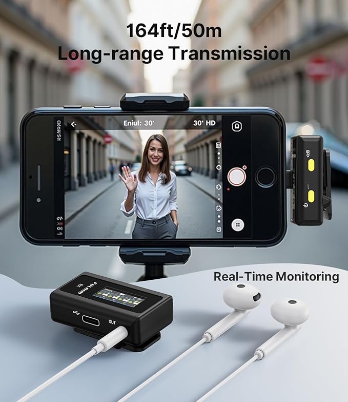 FULAIM X6 Wireless Lavalier Microphones with 4 Transmitter for iPhone, iPad, Android, Camera, Lapel Mic with 48KHz 24Bit, Noise Cancellation for Video Recording, Vlog, YouTube, TikTok