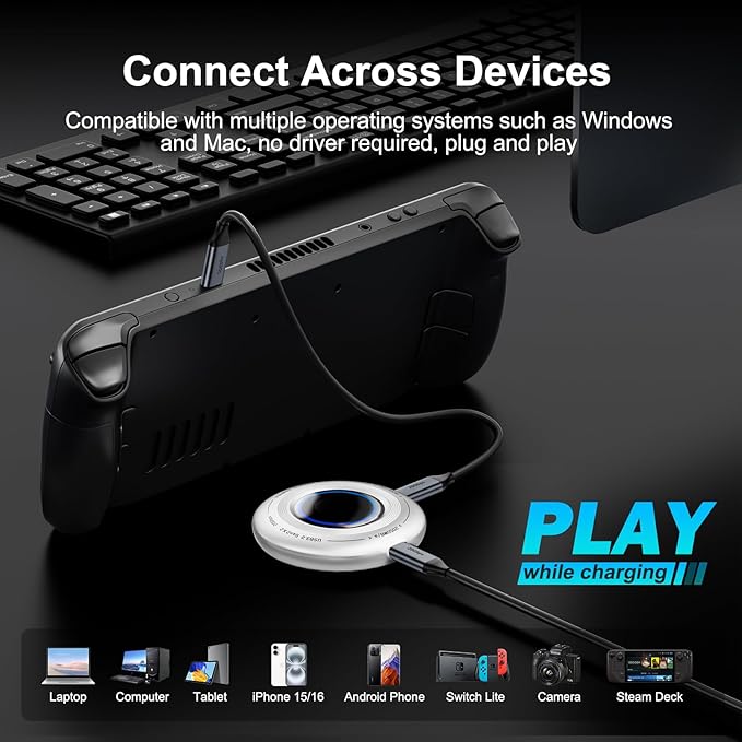 FP108 500GB Magnetic Portable SSD, External Solid State Drives with PD-100W and 2050MB/s USB-C 3.2 Gen 2x2, Play While Charging, Compatible with iPhone 16/15 Pro Max, Android, PC, Mac, Switch Lite