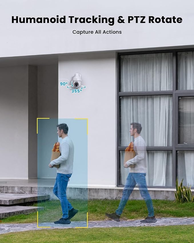 ieGeek 8MP PoE Security Camera System, 4pcs Wired Outdoor Cameras for Home Security with 355°Pan 90°Tilt, 8CH NVR with 2TB HDD, Automatic Human Tracking,AI Detection,2-Way Audio,Color Night Vision