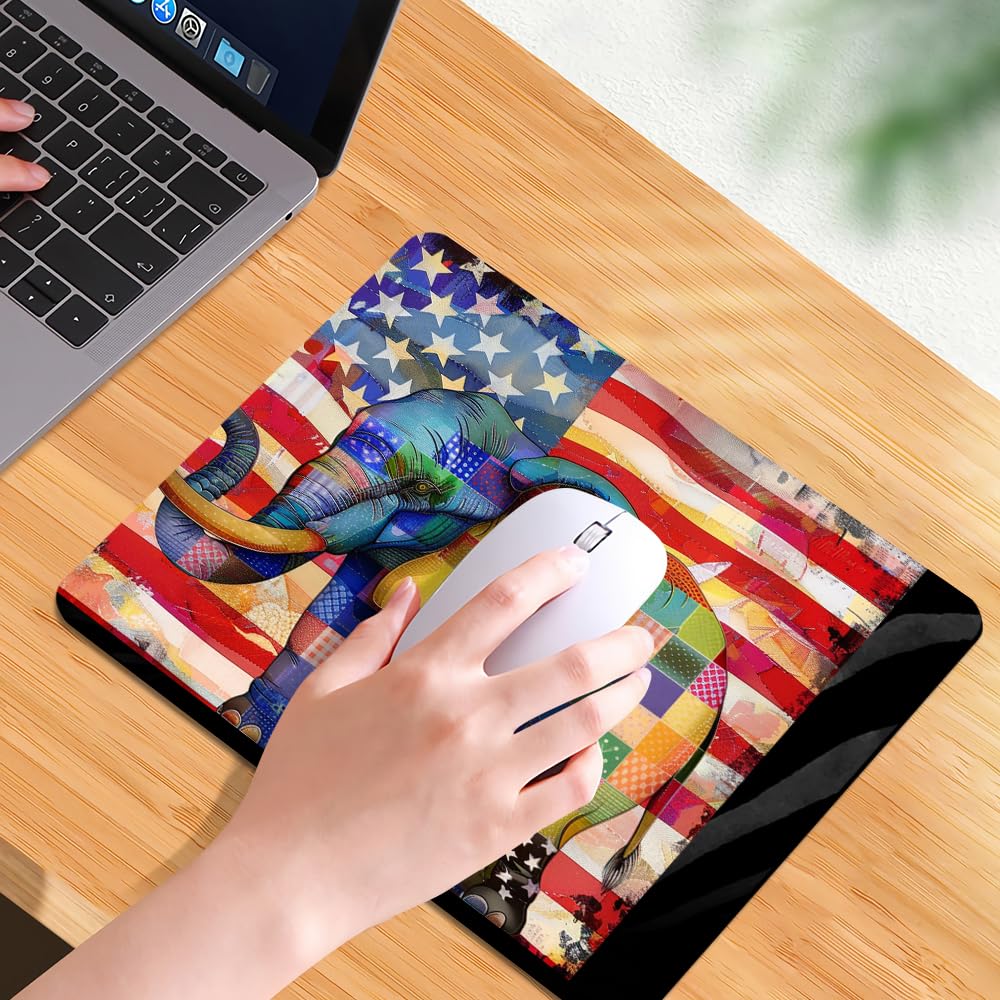 Square Mouse Pad American Flag，Colorful Baby Elephant-1,Gaming Mouse Pads for Desk,Soft Computer Waterproof Non-Slip Mouse Mat