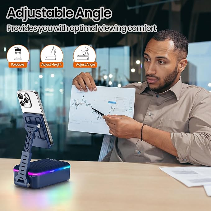 JTEMAN Gifts for Men Women,Cell Phone Stand with Bluetooth Speaker,LED Light,and Lanyard,Cool Tech Gadgets,Unique Birthday Gifts for Men Husband Mom Dad-Blue