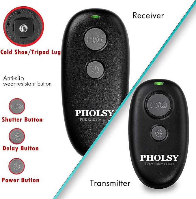 PHOLSY Wireless Shutter Release Camera Remote Compatible with Nikon Z5 Z8 Z9 Z7ii Z6 Z6ii D750 D780 D7500 D7200 D5600 D5500 P7700 P7800 P950 D90 D4 D5 D6 D800 D850 D810 D700 D300 D200 COOLPIX Series