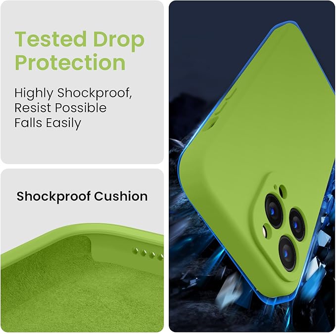 FireNova Designed for iPhone 13 Pro Max Case, Silicone [Camera Protection] Phone Case with [2 Screen Protectors], Soft Anti-Scratch Microfiber Lining Inside, 6.7 inch, Sprout Green
