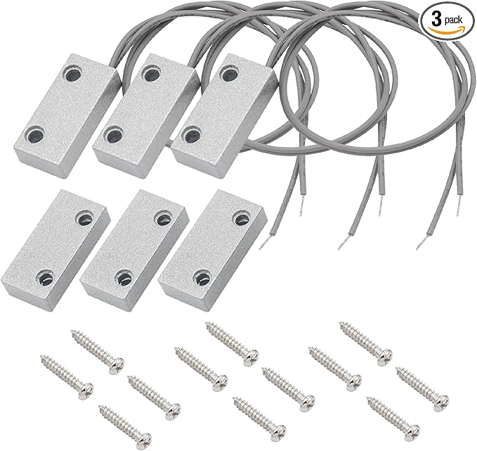 3Pcs Magnetic Reed Switch Wired Surface Mount Normally Closed NC Contact Sensor Alarm Magnetic Door Switch with 2 Wires, Zinc Alloy Sliver, MC-51