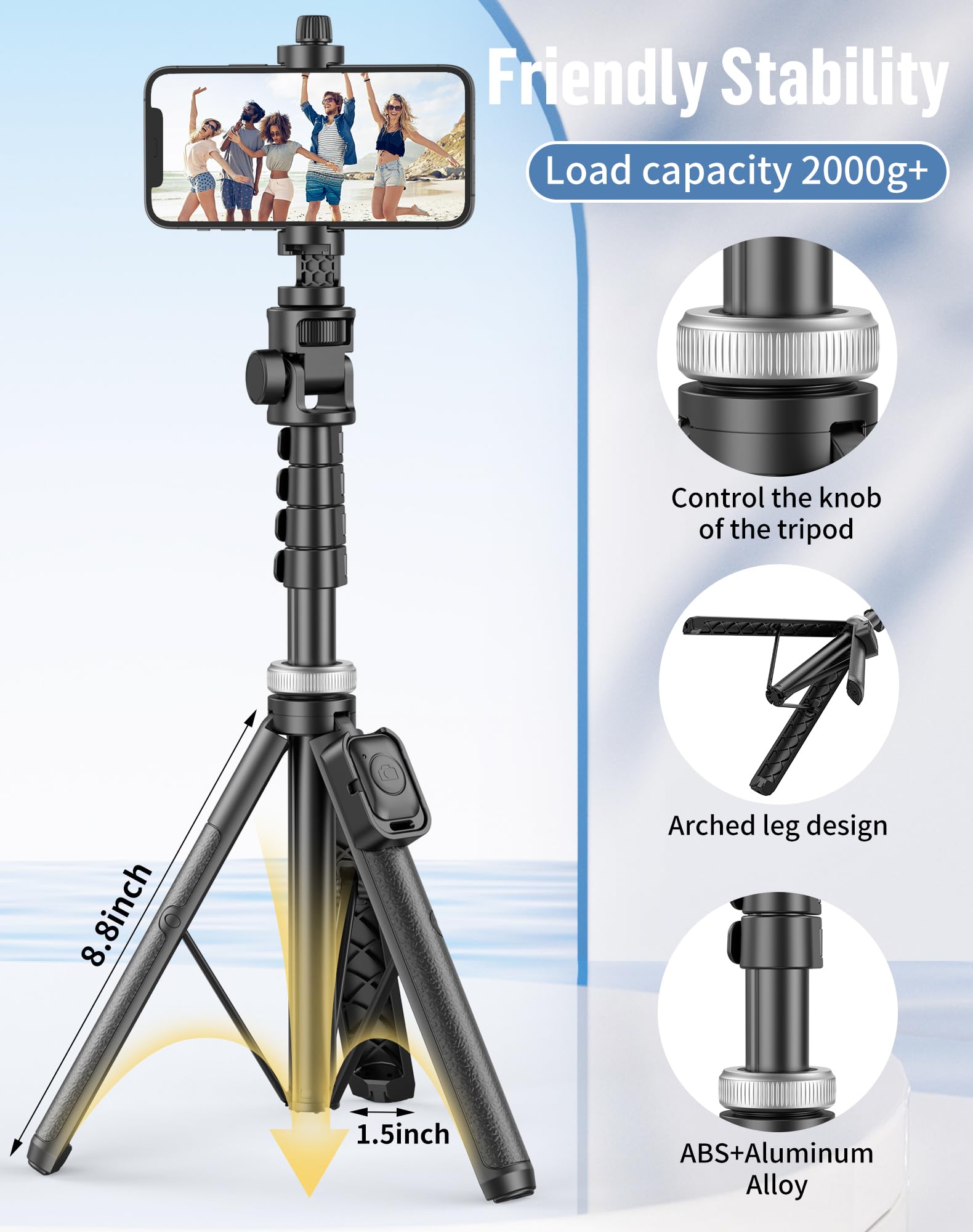 POVODO Selfie Stick for iPhone:Selfie Stick Tripod with Remote,Tripod for Video Recording,is Content Creator's Vlogging Kit,Compatible with Android, Camera, Also a Gopro Trip