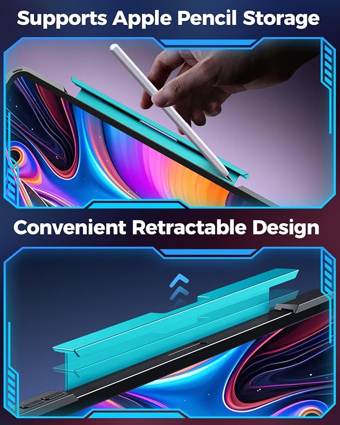 SIBEITU Keyboard Case for iPad Pro 13 Inch (M5 2025 / M4 2024), 360 Rotatable iPad Pro 13 Clear Cover with Multi-Touch Trackpad, 7-Color Backlight & 3 Brightness, High-Tech Visible PCB Design, Blue