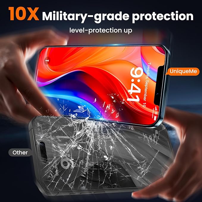 UniqueMe for iPhone 12 / iPhone 12 Pro Privacy Screen Protector - [Military Grade Shatterproof & 9H+ Hardness] Screen Protector 12 Pro Tempered Glass Full Coverage Protection, Easy to install, 2 Packs