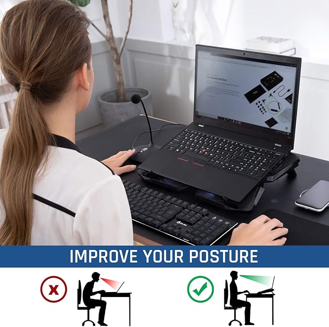KLIM Wind Laptop Cooling Pad - More Than 500 000 Units Sold - New Version - The Most Powerful Rapid Action Cooling Fan - Laptop Stand with 4 Cooling Fans at 1200 RPM - USB Fan - PS5 PS4 - Cyan