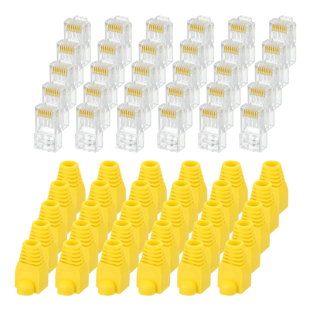 MECCANIXITY 30pcs Cat6 RJ45 Pass Through Connectors, RJ45 Connector 8P8C Gold Plated Plugs with 30pcs White Strain Relief Boots for Solid or Stranded UTP Ethernet Cable, 1.1mm