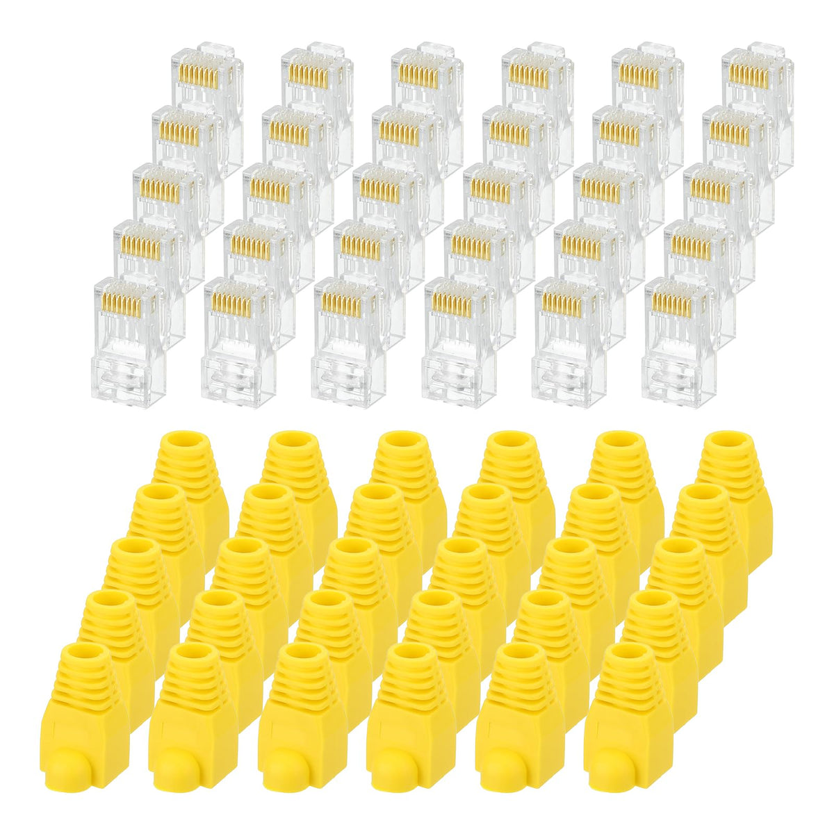 MECCANIXITY 30pcs Cat6 RJ45 Pass Through Connectors, RJ45 Connector 8P8C Gold Plated Plugs with 30pcs White Strain Relief Boots for Solid or Stranded UTP Ethernet Cable, 1.1mm
