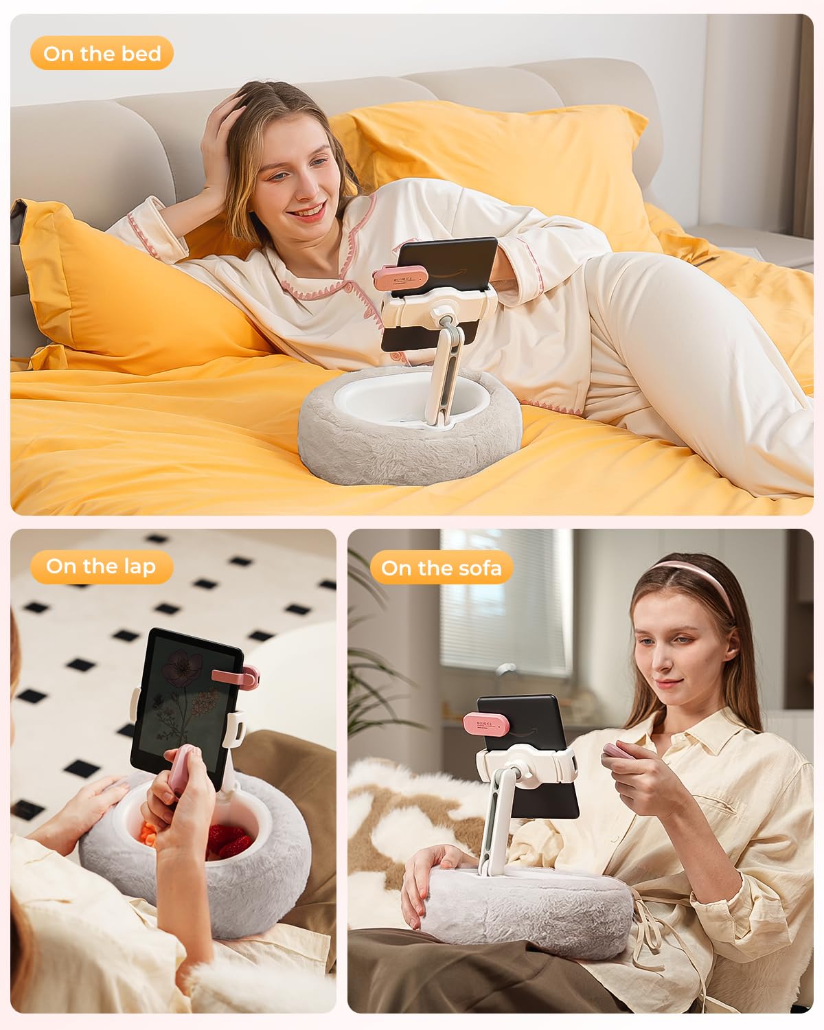 SupeDesk Tablet Stand Pillow for Bed, Adjustable Tablet Stand with Detachable Snack Bowl, Phone Stand for Bed, Kindle Holder, iPad Holder, Tablet Holder for Reading, Watching Videos and Streaming