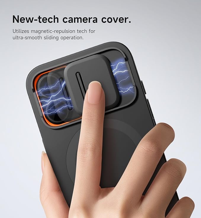 SURITCH for iPhone 16 Case with Magnetic Camera Slide Cover and Adjustable Kickstand, Compatible with MagSafe, Shockproof Bumper Case Slim Protective Cover 6.1 Inch, Black