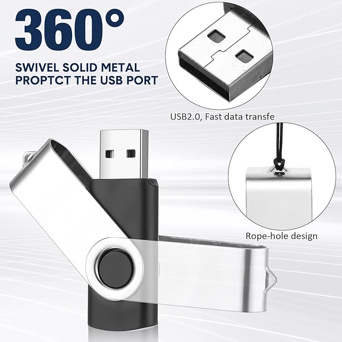 5 Pack 32GB USB Flash Drive with Type C Adapter and Storage Box USB 2.0 High Speed Metal Pen Drive 360° Rotatable Storage Memory Stick for Phone/Pad/PC/Laptop/Android - Black(5-Pack 32GB)