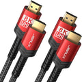 JSAUX 8K Long HDMI Cable 15ft 2-Pack, 48Gbps High Speed HDMI 2.1 Cord, 4K 120Hz/144Hz, 8K@60Hz, Dynamic HDR, DTS:X, 2K, 1080P, 3D, eARC Compatible with Laptop UHD TV Gaming Monitor PS5 PS4-Red