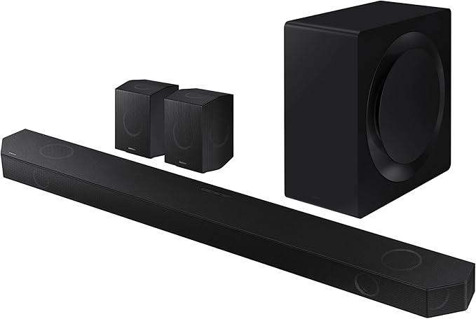 SAMSUNG Q990D 11.1.4ch Soundbar w/Wireless Dolby Atmos Audio, Rear Speaker Included, Q-Symphony, SpaceFit Sound Pro, Adaptive Sound, Game Mode Pro with Alexa Built-in, HW-Q990D/ZA