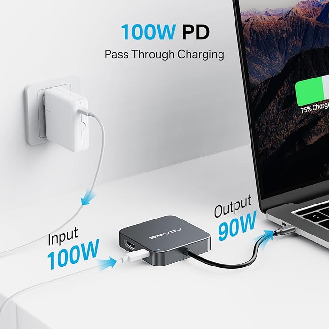 USB C Hub 10Gbps, Multiport Adapter with 4K 60Hz HDMI, 100W Power Delivery, 3 USB A3.1+1 USB-C 3.1 Data Port, USB C to HDMI Adapter for MacBook, Dell, Lenovo, Surface, iPad PRO, XPS(Grey)