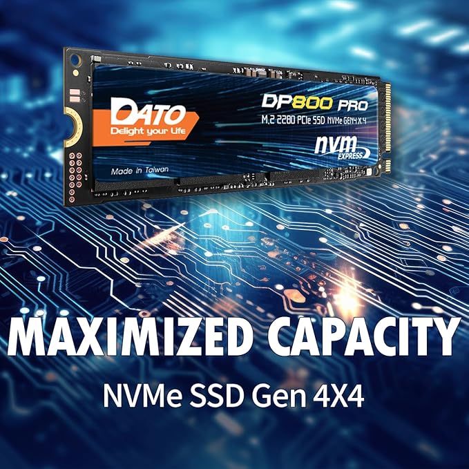 DATO M.2 2280 SSD 512GB, PCIe Gen4 x4 NVMe SSD Internal Solid State Drive for Gaming and Creators, Compatible with Desktop and Laptop, Up to 5100/4600 MB/s - DP800 Pro