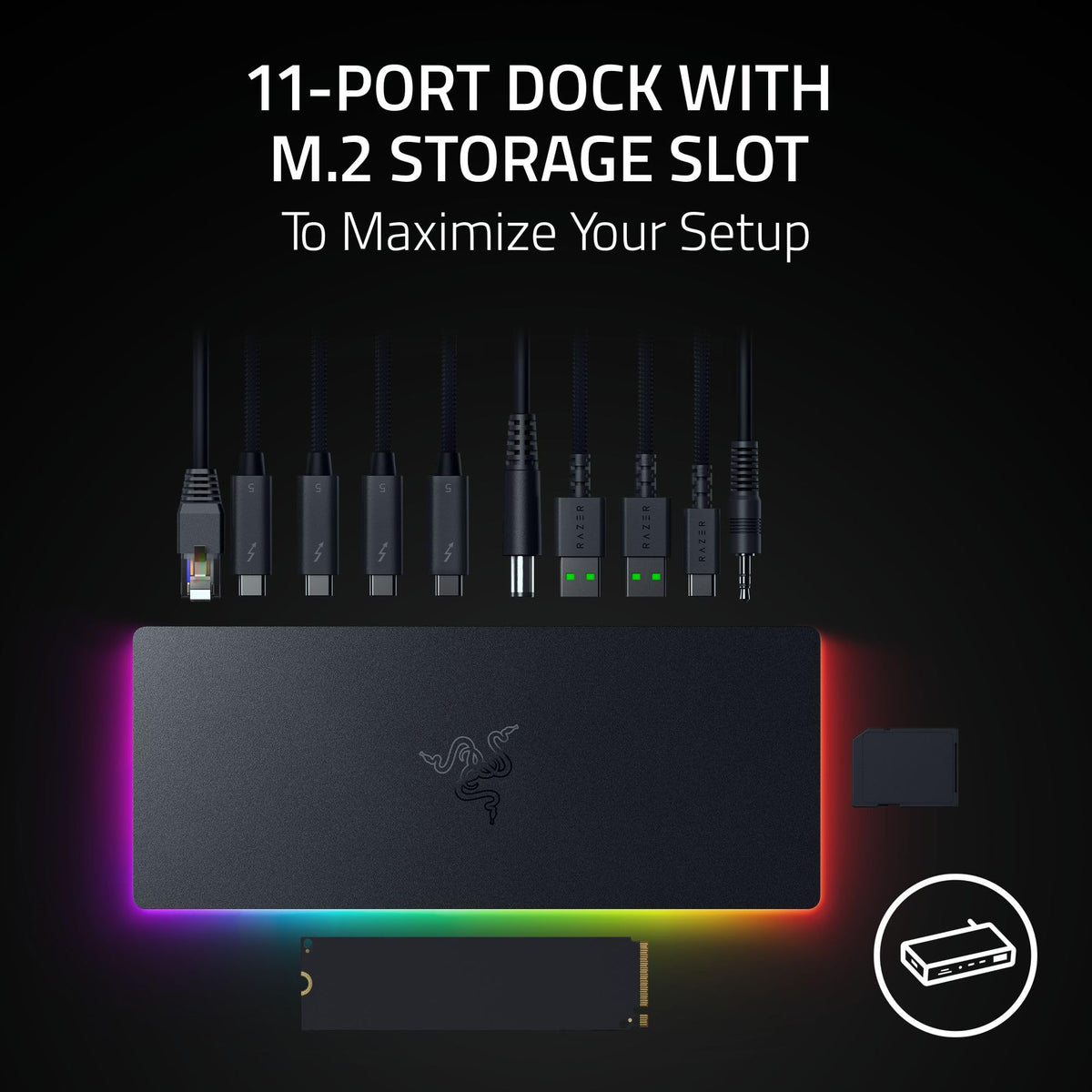 Razer Thunderbolt 5 Dock Chroma, 11 Ports + M.2 SSD Slot, Black