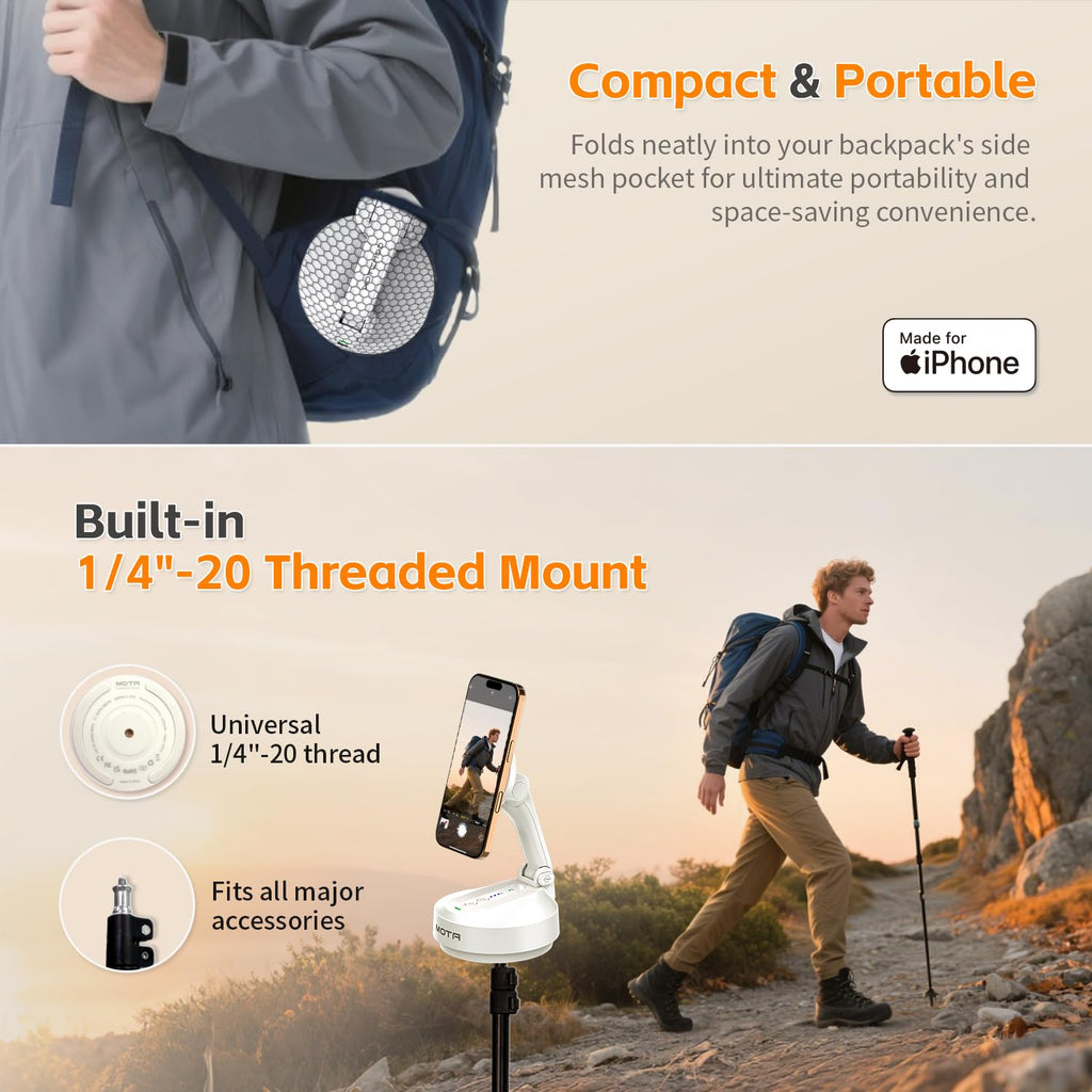 COMITOK Magnetic Auto Face Tracking Stand MOTA Tripod with Remote Controller for iPhone Follows Your Movement Hands-Free Video Recording with 360 Degree Holder for Conference, FaceTime, Fittness-White