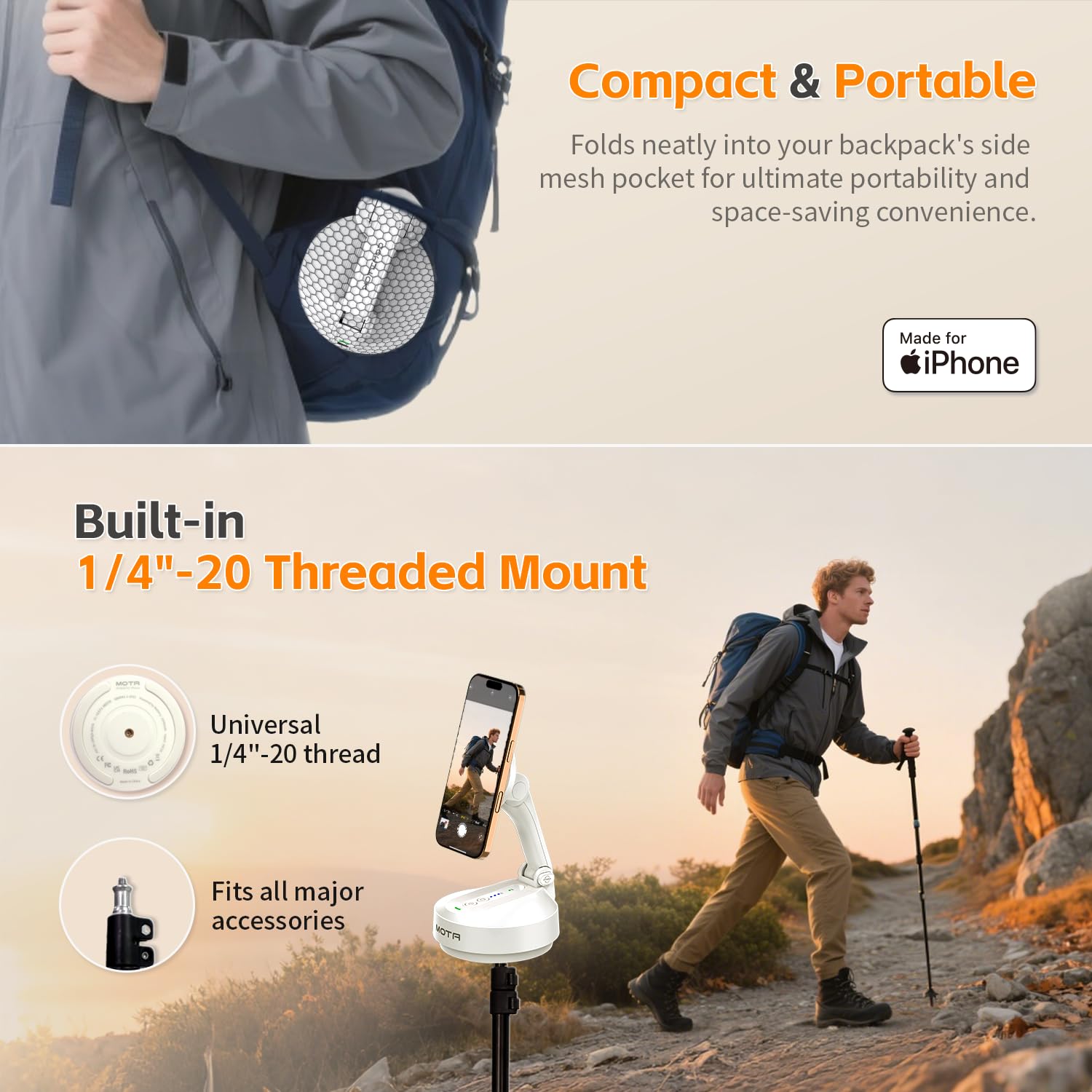 COMITOK Magnetic Auto Face Tracking Stand MOTA Tripod with Remote Controller for iPhone Follows Your Movement Hands-Free Video Recording with 360 Degree Holder for Conference, FaceTime, Fittness-White