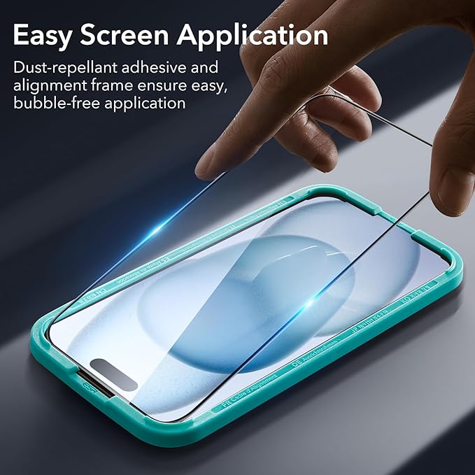ESR 3+1 Pack for iPhone 15 Screen Protector, 3 Tempered-Glass Screen Protector and 1 Set Camera Lens Protector, 2.5D Curved Edges, Full-Coverage Military-Grade Protection, Scratch Resistant