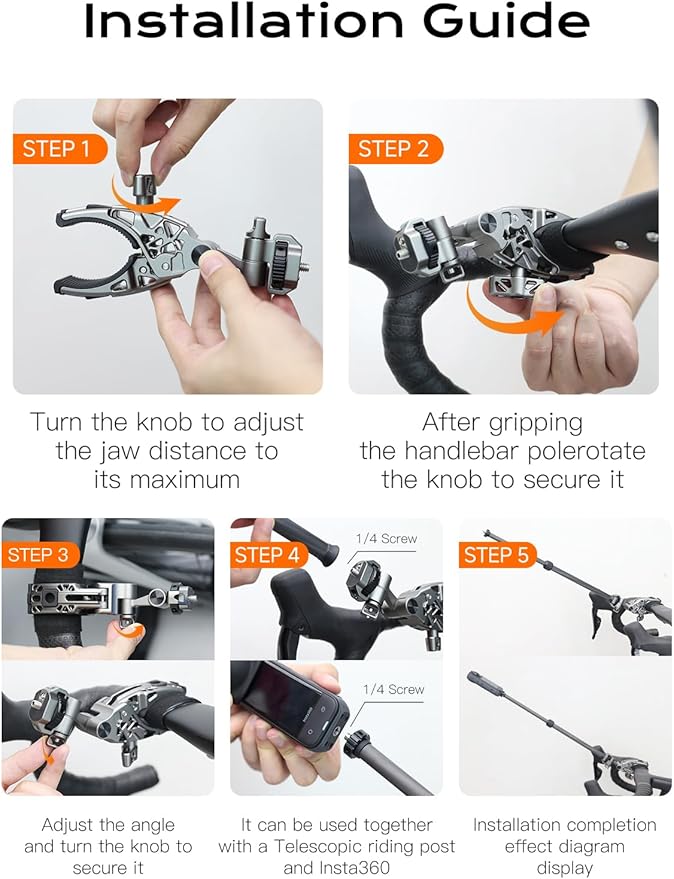 Movmax C Clamp Camera Mount for Flat Tube Road Bike, Super Clamp with 1/4"-20 Thread,E-Bike Accessories/Bicycle, Compatible with GoPro Hero13/12/11/10/ DJI Osmo 360/Action 5 Pro/4/3/Insta360 X4/X5