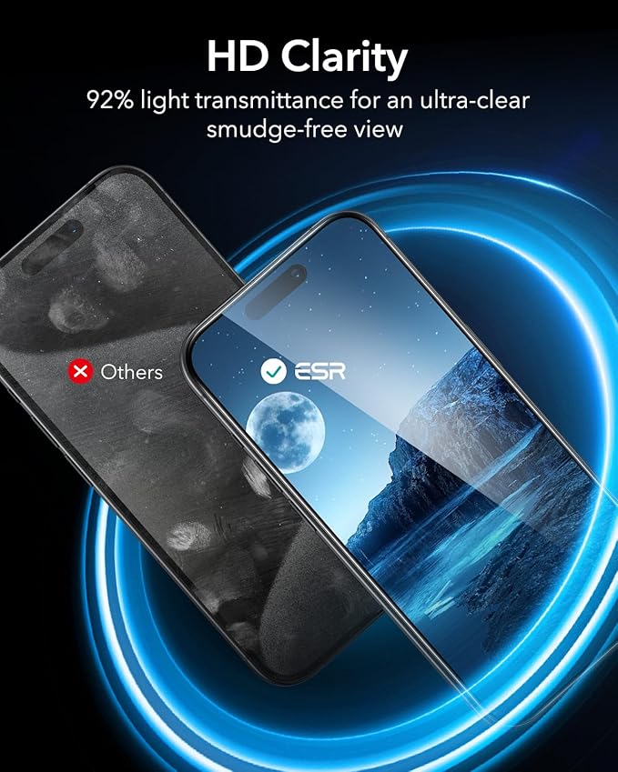 ESR 3 Pack for iPhone 16 /iPhone 15 Screen Protector, [9H Hardness] [Military Grade Shatterproof] Full Coverage Tempered Glass Film with Flawless Fit Tray, HD Clear, Scratch Resistant