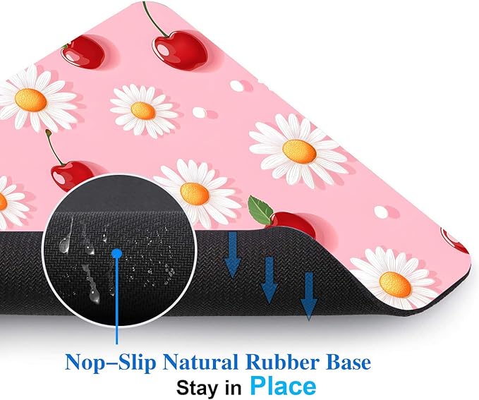 Pink Daisy Cherry Mouse Pads for Desk, Portable Wireless Computer Mouse pad Small Design with Women, Non-Slip Rubber Base Laptop Mousepad 9.5" x 7.9" Smooth Surface for Office & Travel