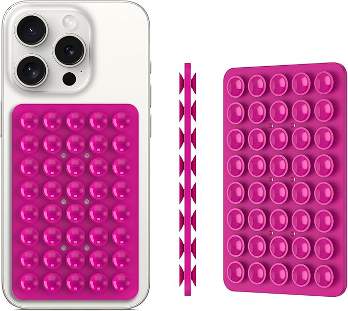 Silicone Double Sided Suction Phone Case Mount, Detachable Hands Free & Strong Grip Holder for Selfies & Videos, Compatible iPhone Android (Rose Red, 1Pack)